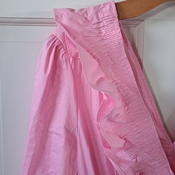 NWT Strut & Bolt Smocked Pink Ruffles Deep V-Neck Stretch Fun Girly Short Dress - Picture 6 of 13